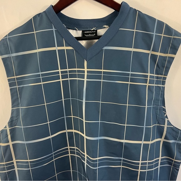 Nike Golf Vest Mens Large L Plaid Sleeveless V Neck Blue Gray Pullover - Picture 2 of 3
